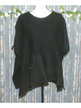 Madden NYC Black Poncho Style Sweater Oversized One Size Lagenlook Grunge Casual